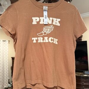PINK Victoria's Secret Rust Brown Tee with Cream Logo